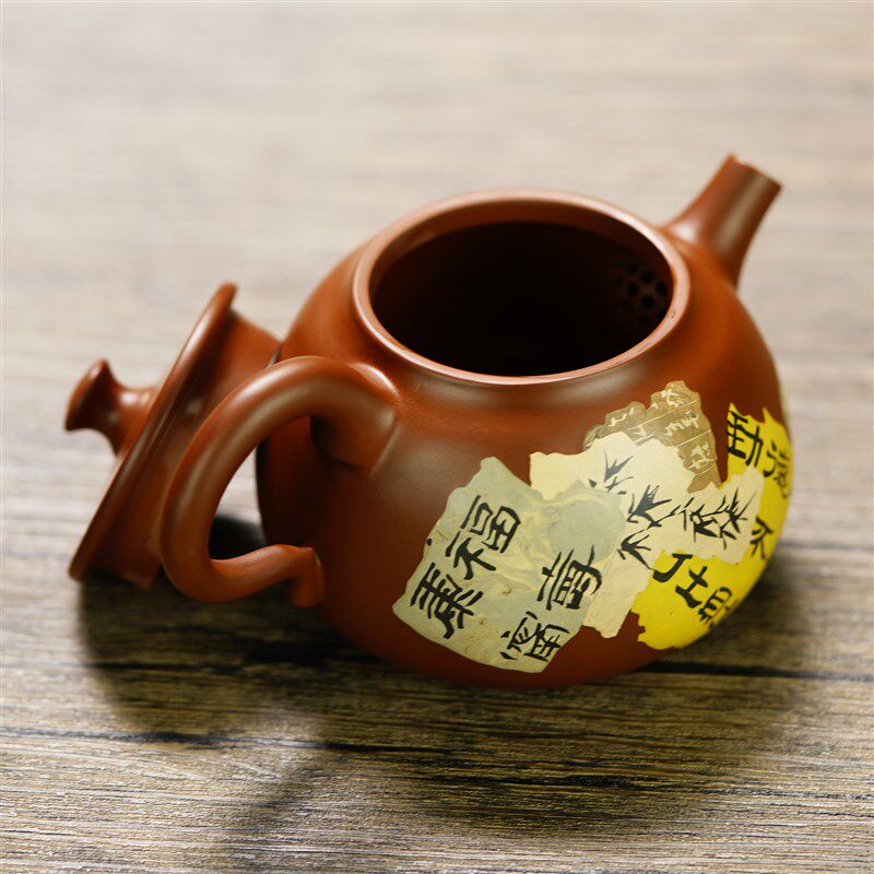青云记建水紫陶普洱品q茶具阳填阴刻哑光茶壶红色纯手工中国风精