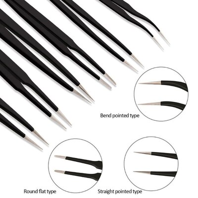 极速9 Pcs Tweezers Set Stainless Steel Anti-StaStic Precisio
