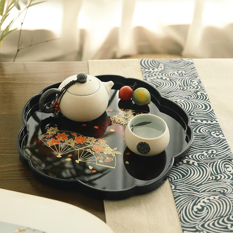 日本漆器茶具托盘轻奢高档家用ins风小型茶盘干泡台高颜值漆盘