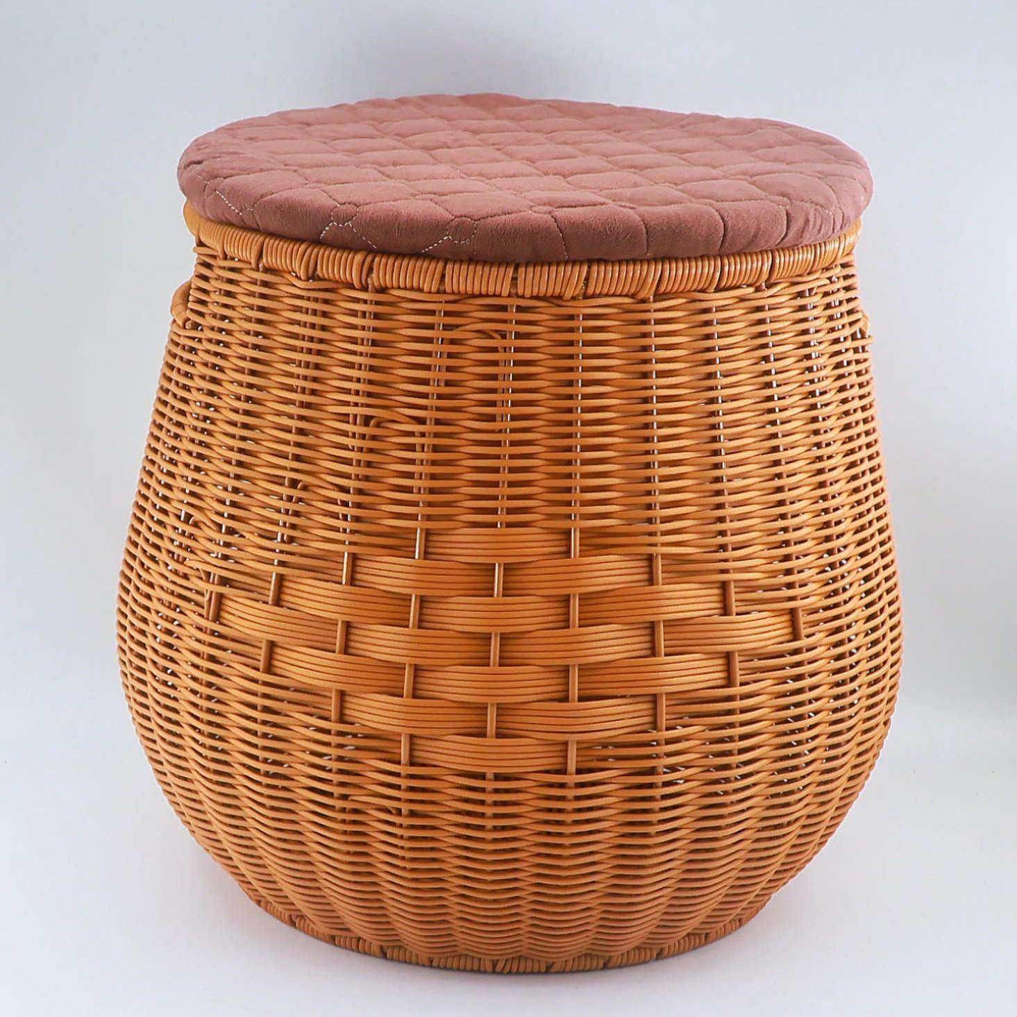 收纳筐坐凳客厅家用休闲换鞋凳大号圆形手工仿藤编新中式储物凳子,收纳整理,收纳凳,淘宝优惠券,粉丝福利购,淘宝优惠卷
