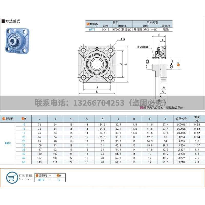 带座外球面球轴承-方法兰式BRTE-12/15/17/20/25/30/35/40/45/50*