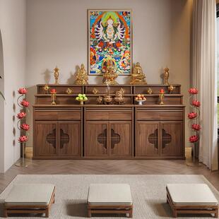 黑胡桃木藏式三层供桌香案家用实木供佛桌佛堂柜奉台佛台中堂供台