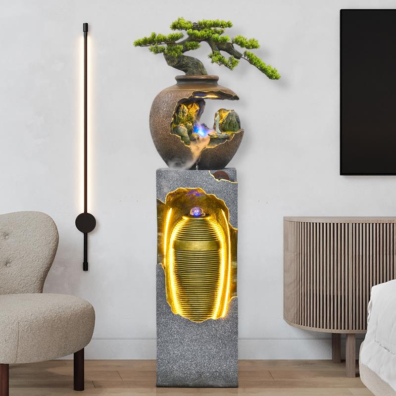 中式假山循环流水屏风水幕墙开业礼物招财客厅摆件微景观开店开业