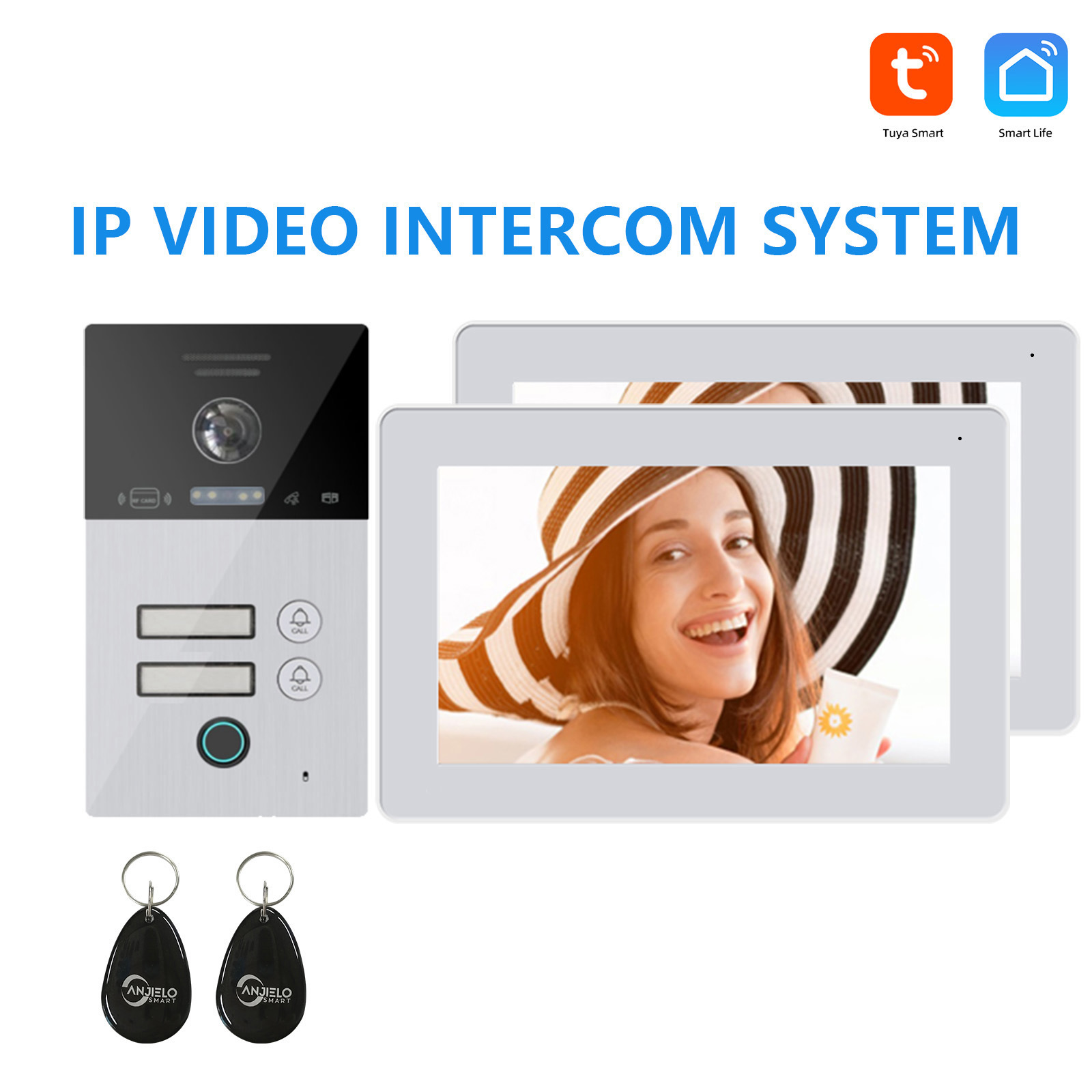 Anjielo高清可视对讲门铃 支持指纹IC卡智能APP解锁智能门铃