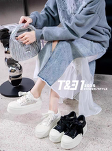 T31潮牌女鞋2025春夏蕾丝透气网面厚底增高真皮板鞋厚底休闲鞋潮