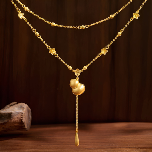 金包银工艺专柜同款定制福运招财福禄生花项链毛衣链女友节日礼物