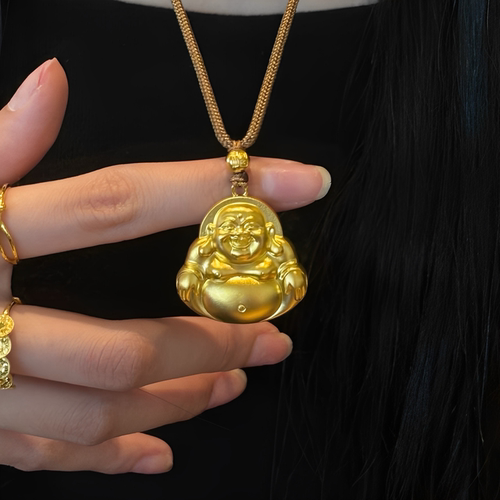金包银工艺专柜同款定制新中式弥勒佛笑佛锁骨吊坠送女友节日礼物