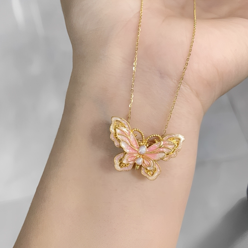 金包银工艺专柜同款定制新中式仙气浪漫珐琅蝴蝶送女朋友节日礼物