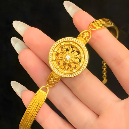 金包银工艺专柜同款定制星轮点钻罗盘手镯可调节送女朋友节日礼物