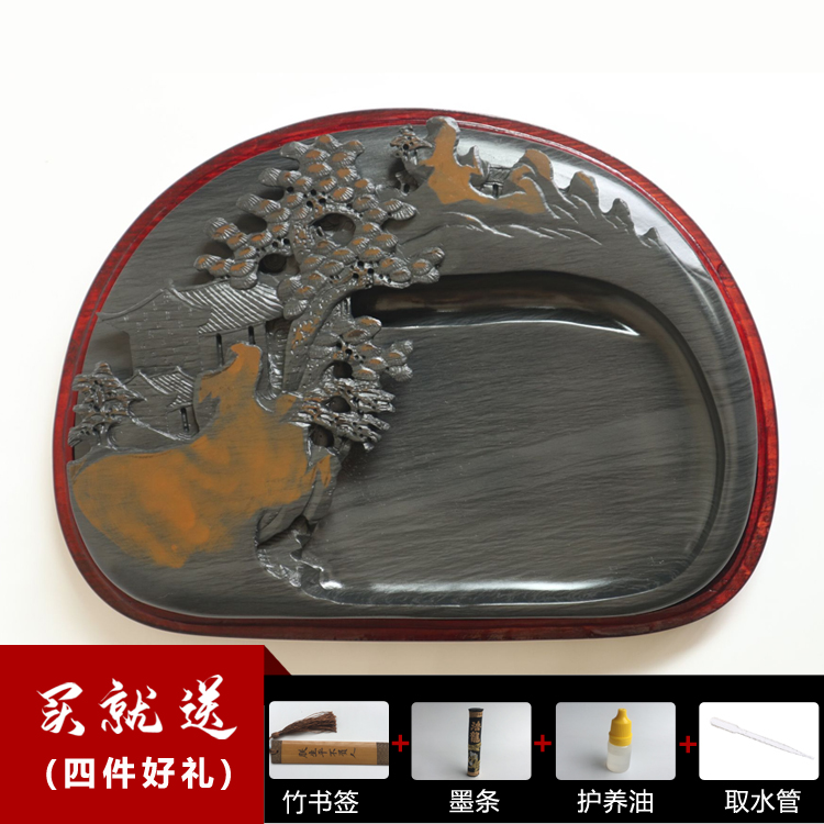 原石书法书画雕刻歙砚砚台端砚十二寸山水文房四宝徽墨宣纸湖笔