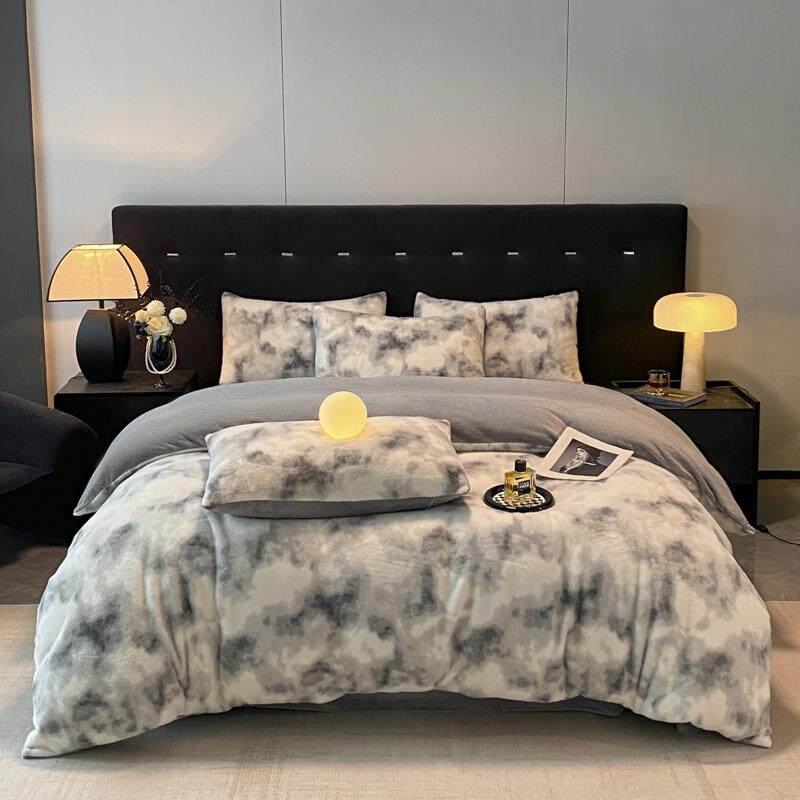 冬季高克重雪貂绒四件套A类母婴级全消光加厚加绒被套牛奶绒床单