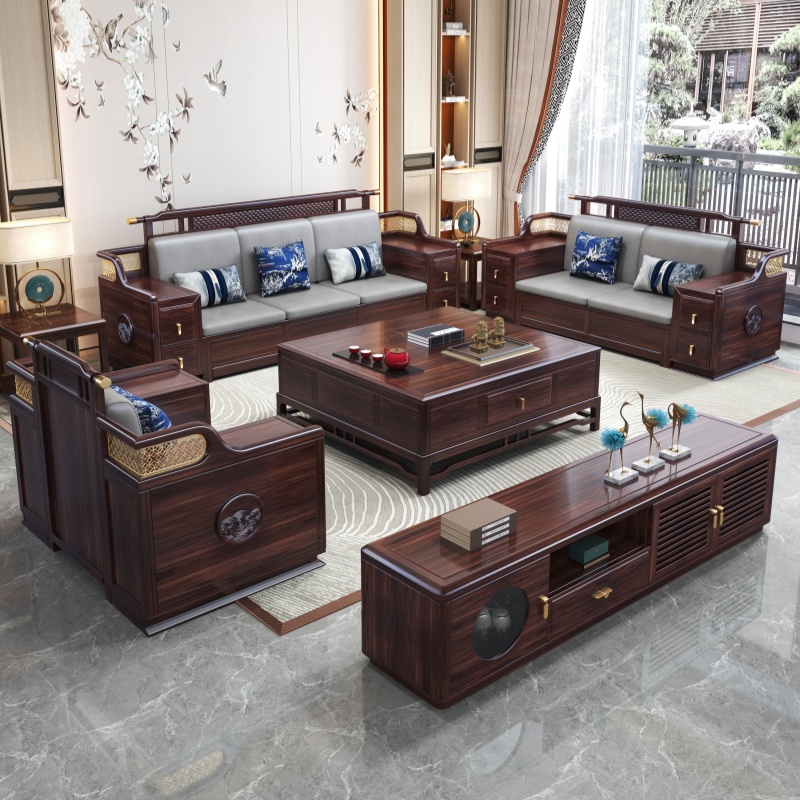 大户型贵妃客厅轻奢四人位实木