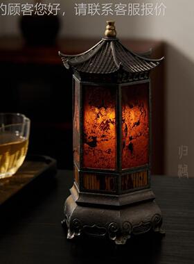 古岩石方灯茶室烛台氛围灯级感茶桌摆高件布L234置篱灯复古六香炉