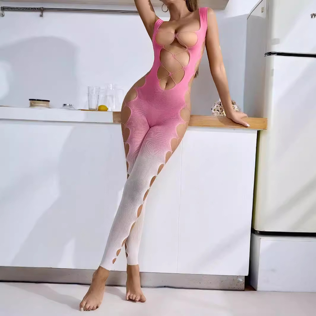 连身袜镂空大网眼女士渐变粉色个性迷人的款式精美时尚连体网袜