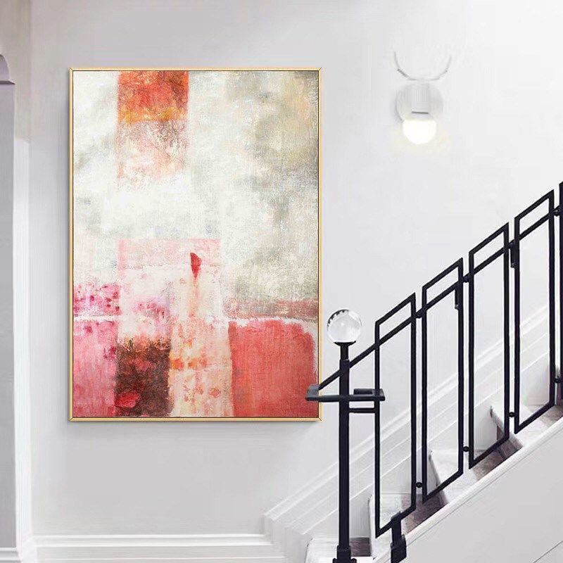 美式走廊画现代简约客厅装饰画轻奢粉色样板间Q装饰画手绘抽象油,家居饰品,油画,淘宝优惠券,粉丝福利购,淘宝优惠卷