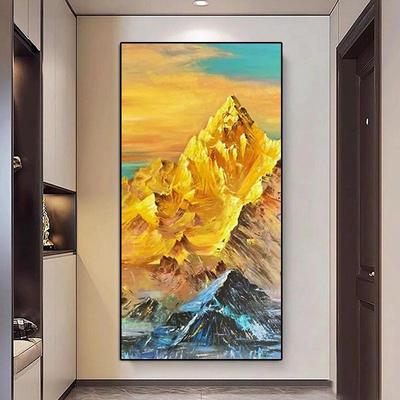 大芬村手绘油画日照金山玄关装饰画客厅沙发背景墙挂画高级感壁画