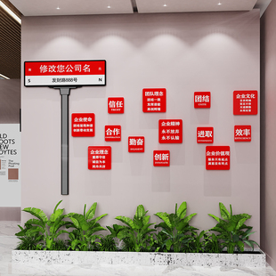 公司企业文化墙设计定制会议办公室墙G面装饰布置团队激励标语贴