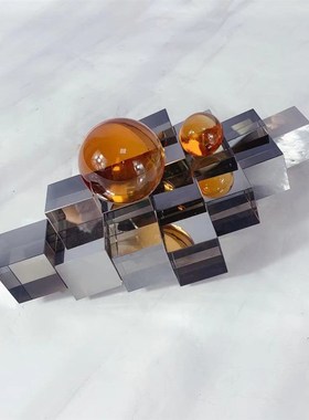 简约现代艺术烟灰水晶阶梯件售楼处样板间家居桌面创Y意软装饰品