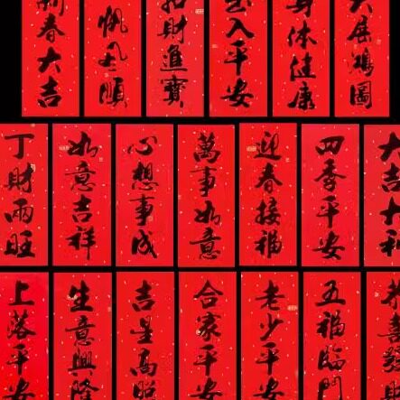 新年新款铜纸珲春门贴黑字结婚书对联