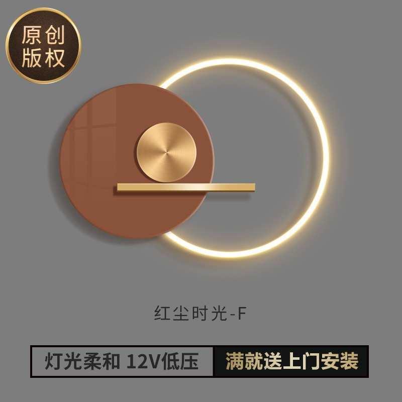 客厅沙发背景墙橙色立体装饰画LED晶瓷壁画轻奢卧室圆形发光挂画图片