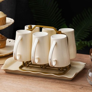 轻奢水具茶具中式纯色长方形陶瓷收纳简K约杯具客厅水具托盘套装