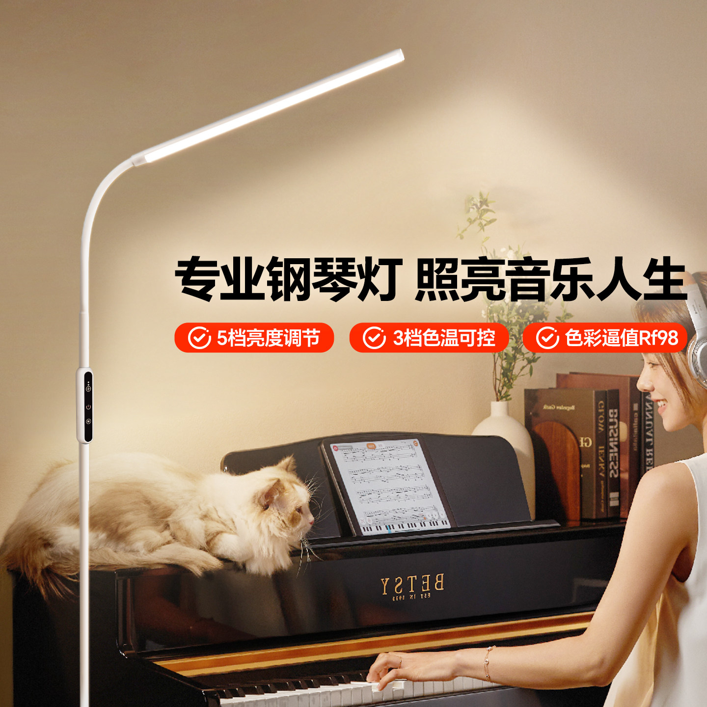 箭牌钢琴灯练琴专用全光谱护眼美甲纹绣补光台灯可移动立式落地灯