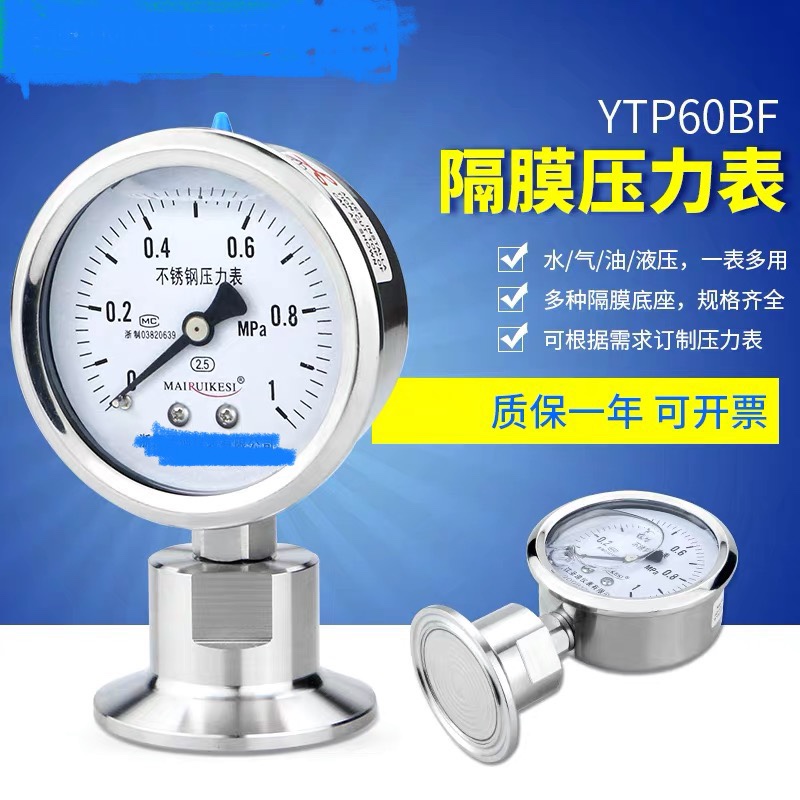 YTP100ML不锈钢隔膜压力表法兰螺纹式连接膜片DN25DN20四氟