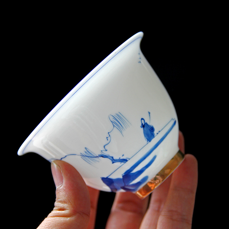 德化白瓷手绘三才盖碗茶杯单个家用功夫茶L具泡茶碗陶瓷薄胎不烫