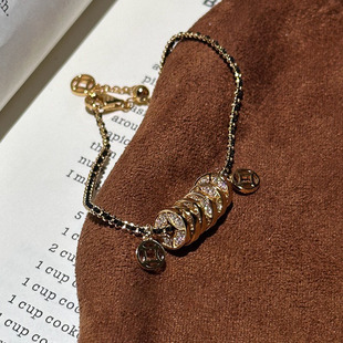 不掉色黑金编织穿绳钱贯子手链女中古风百搭高级感手饰2025新款