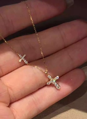 爆闪细款双十字架项链复古精致女