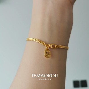 爆款 宝旺财手环2025新款 吊坠金元 vitager中古金色古巴链手链女款