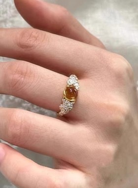 中古风优雅贵气蛋面花朵戒指精致