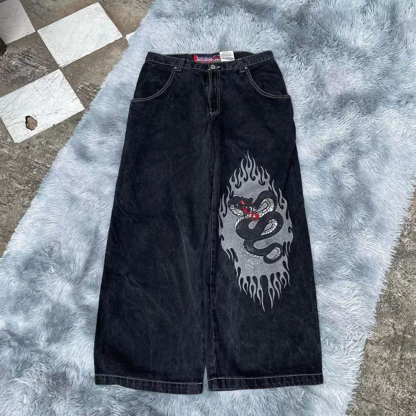 Уличные джинсы JNCO в стиле Y2K хип-хоп графический принт CARTON графика/картон графика?