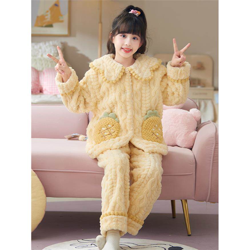儿童睡衣女童珊瑚绒加厚