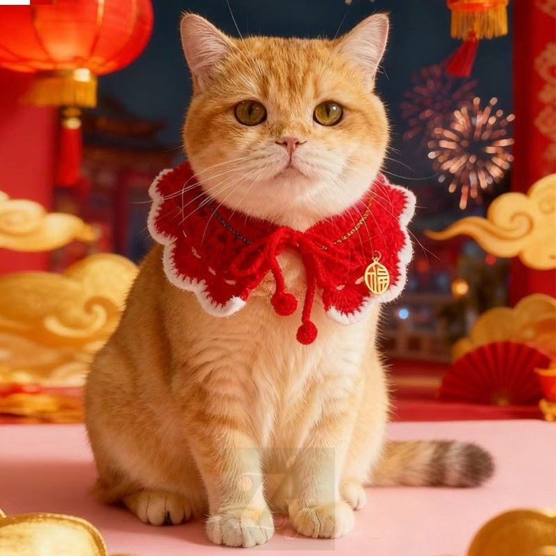 宠物新年披肩猫咪跨年围巾狗狗过年围领围脖手工编织