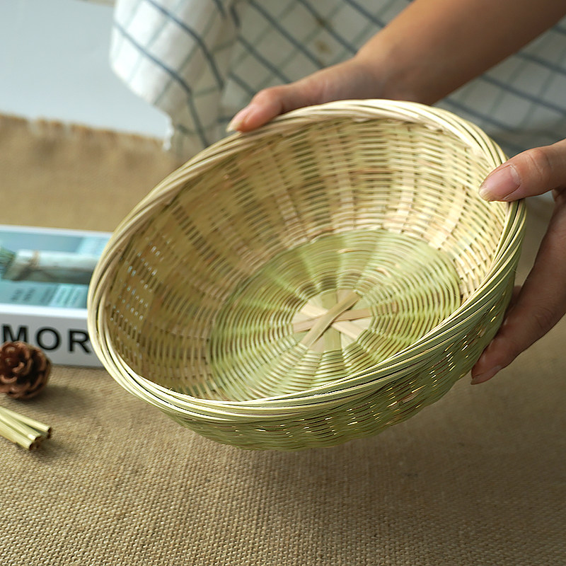 竹制品收纳筐家用有孔水果篮洗菜圆筐竹编簸箕圆形筲箕农家竹筛子