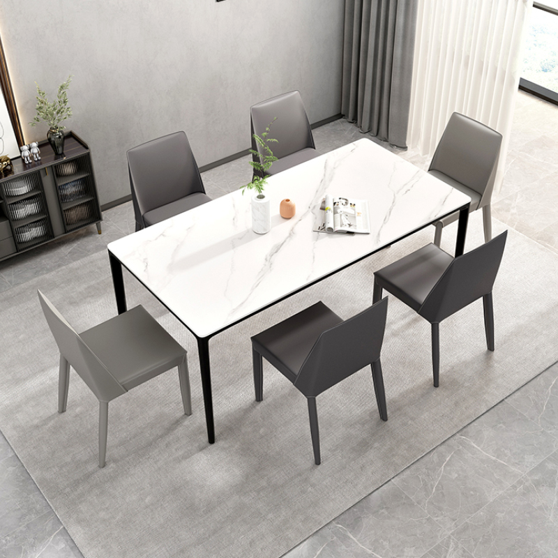 家用岩板餐桌意式铝合金桌椅组合小户型长方形饭桌餐厅奶油风桌子