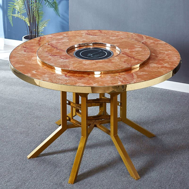 直销餐桌圆桌轻奢大理石大圆桌子火锅家用餐桌椅组合圆形折叠实木