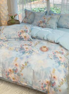 直销全棉一字绣四件套130x70斜纹纯棉学生床单被套纯棉三件套