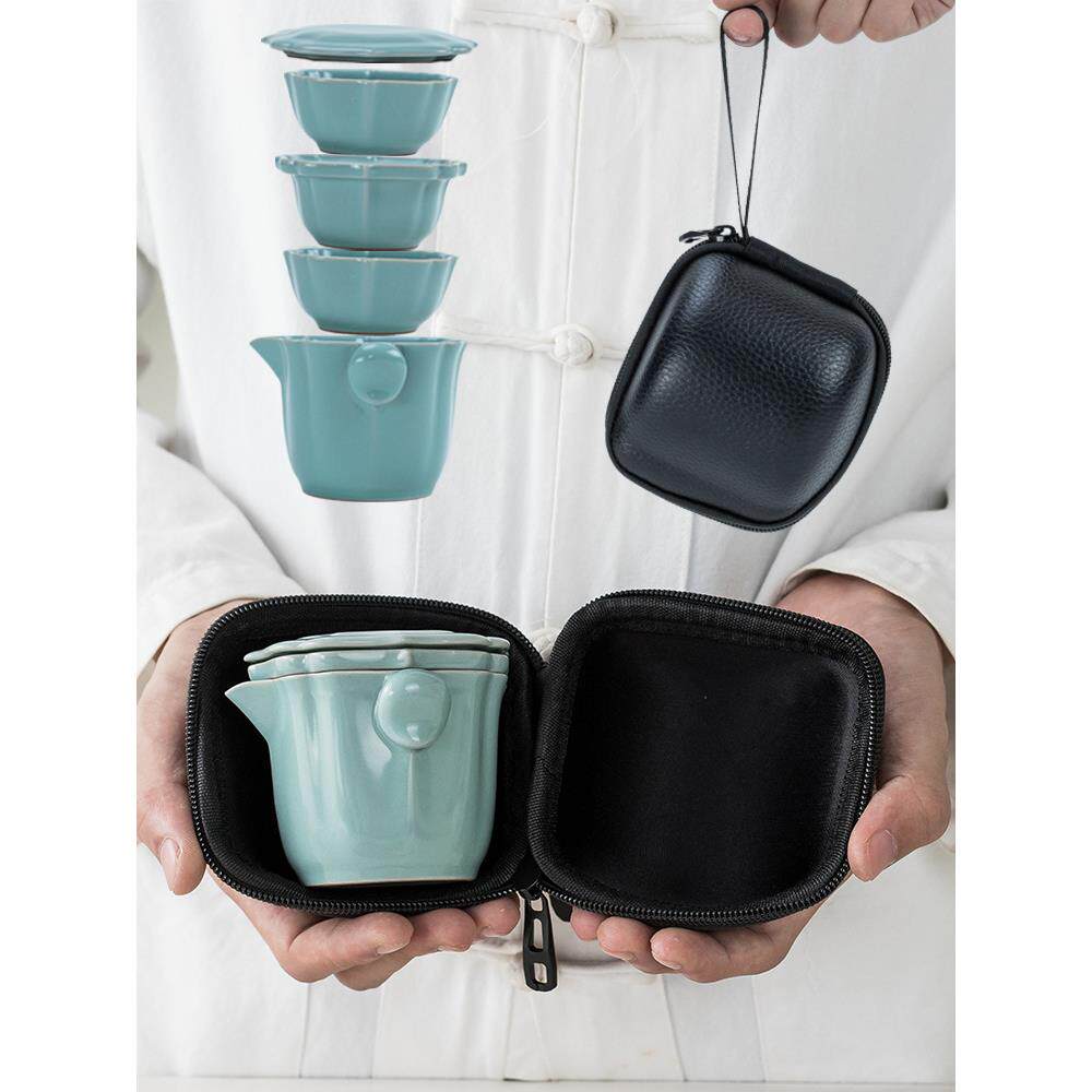 汝窑快客杯一壶二杯两杯简约日式功夫车载便携式包旅行茶具套装