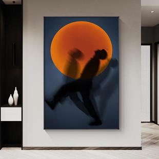 后现代抽象人物玄关装饰画客厅进门过道墙上挂画橙色大幅公寓壁画