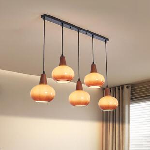 中古风一字长条多头餐厅吊灯创意柿子高级感饭店吧台灯具2025新款