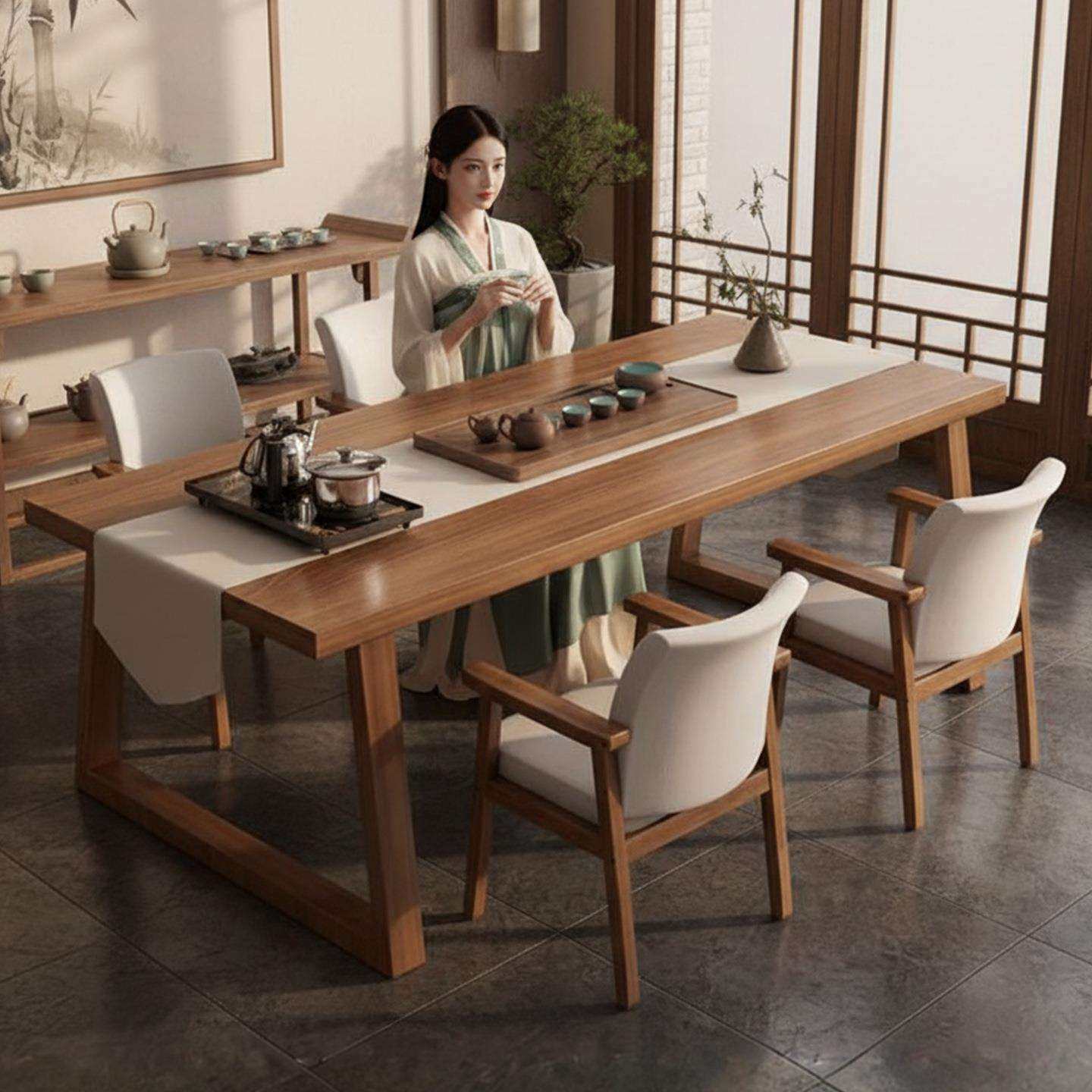 茶桌椅组合新中式家用茶台泡茶桌子办公室简约实木腿阳台大板茶桌