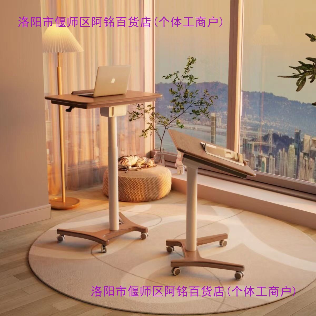 实木升降电脑桌可移动小户型办公桌家用学习桌可折叠小书桌带轮图片