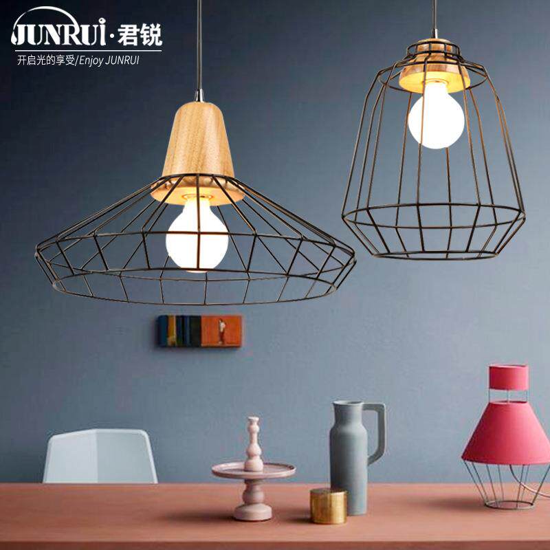 美式乡村个性原木吊灯北欧客栈民宿餐厅卧室简约复古铁线网格吊灯