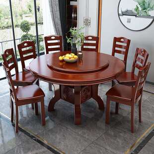 大圆餐桌椅组合家用现代简约中式10人农村饭桌子带转实木圆桌