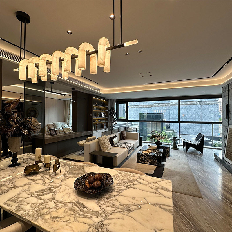 跨境设计师样板房餐厅西班牙云石吊灯餐桌吧台书房茶室长条灯具