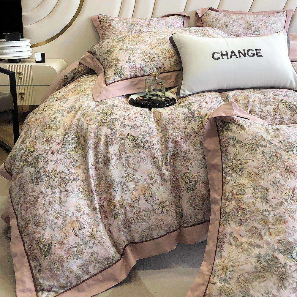 秋冬保暖双拼澳棉磨毛四件套贡缎数码印花法式复古全棉床品