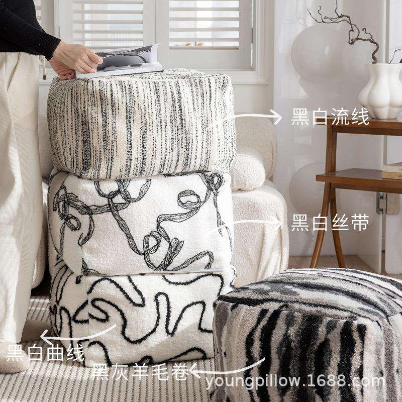 黑白线条坐墩简约现代客厅地毯榻榻米蒲团懒人沙发脚踏简约布艺墩