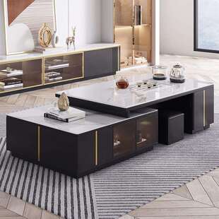 轻奢岩板茶几客厅功夫泡茶茶台家用多功能茶桌现代茶几电视柜组合